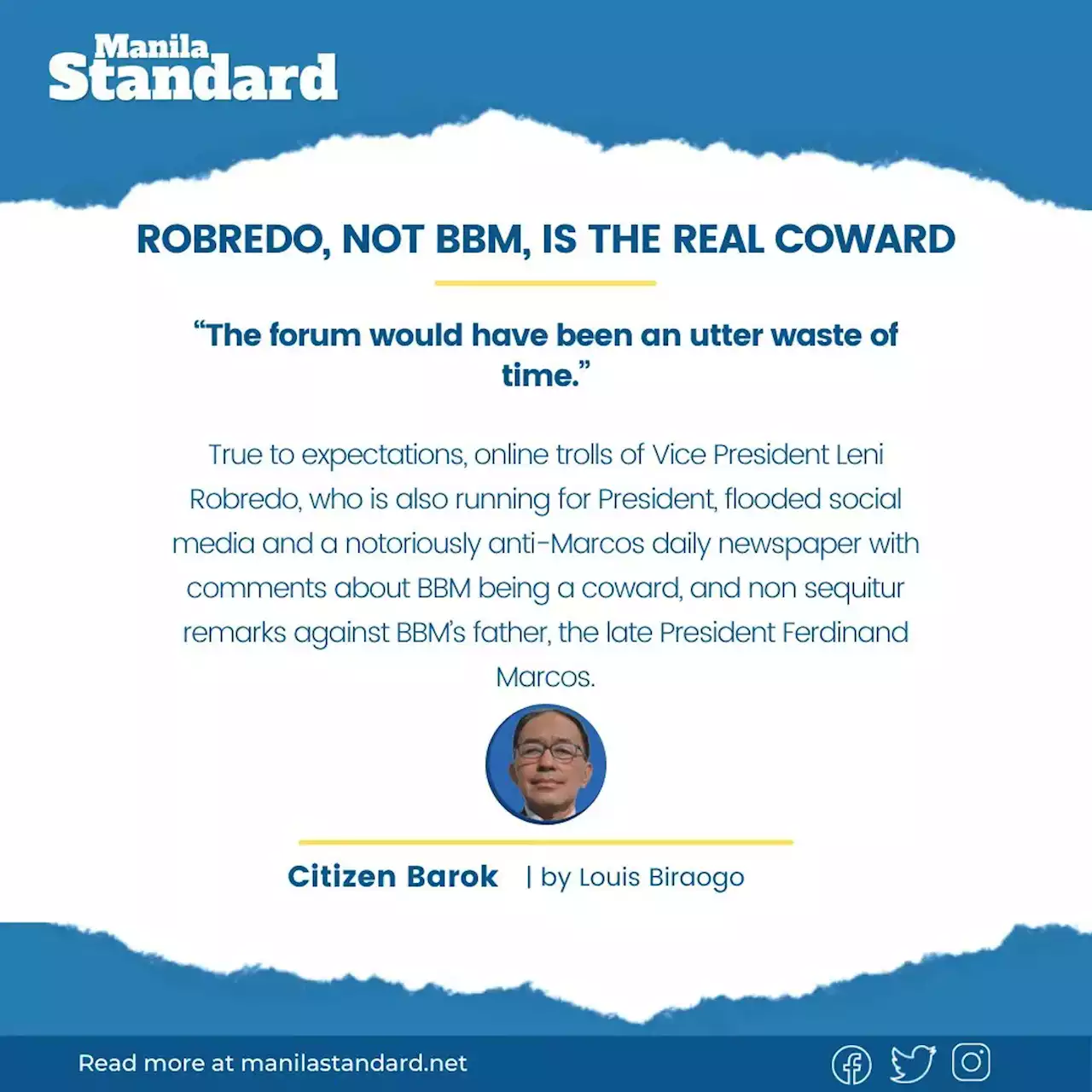 Robredo, not BBM, is the real coward