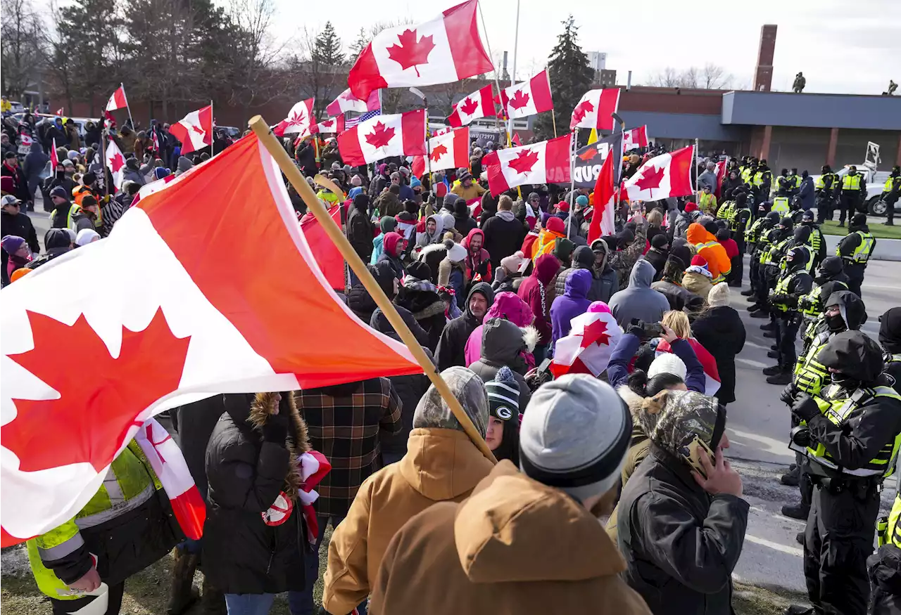 Canada border blockade eases, protesters still block bridge