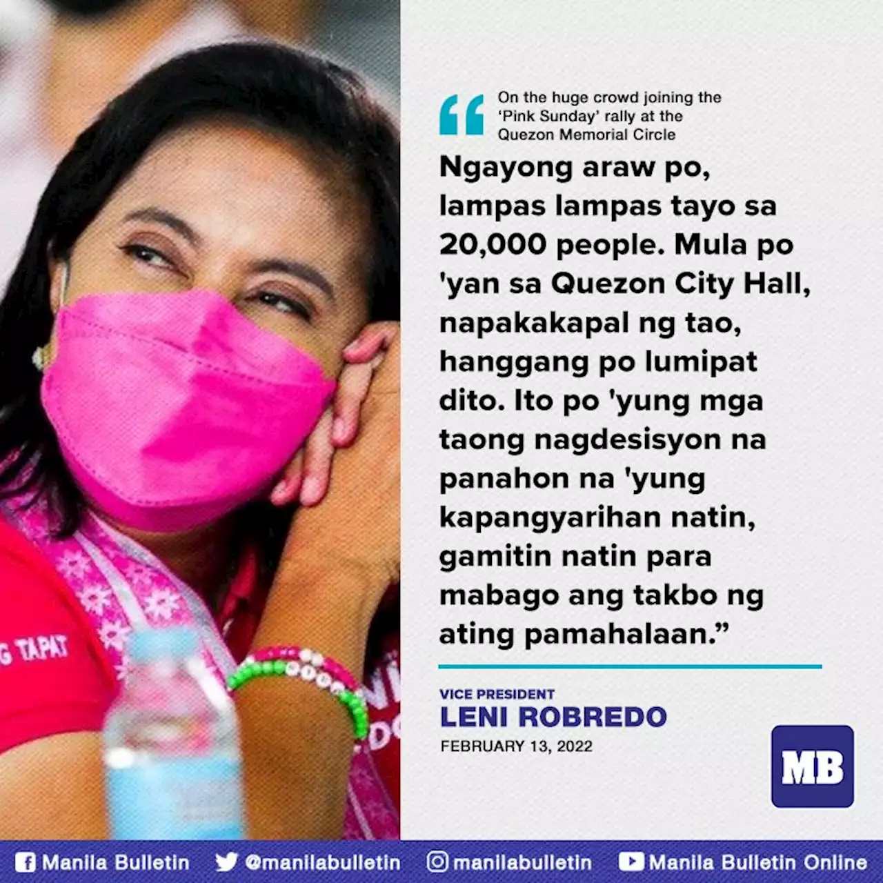 Robredo ‘overwhelmed’ by huge crowd at ‘Pink Sunday’ rally in QC