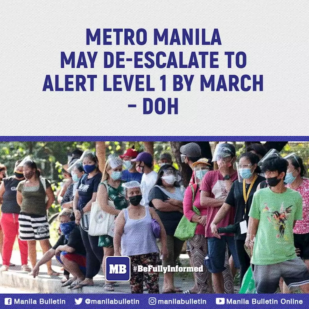 Metro Manila may de-escalate to Alert Level 1 by March - DOH