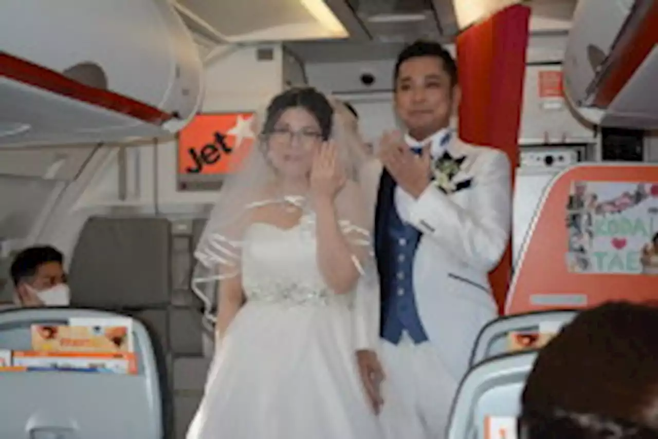 上空１万ｍで誓いのキス 倍率２００倍超、飛行機貸し切り結婚式