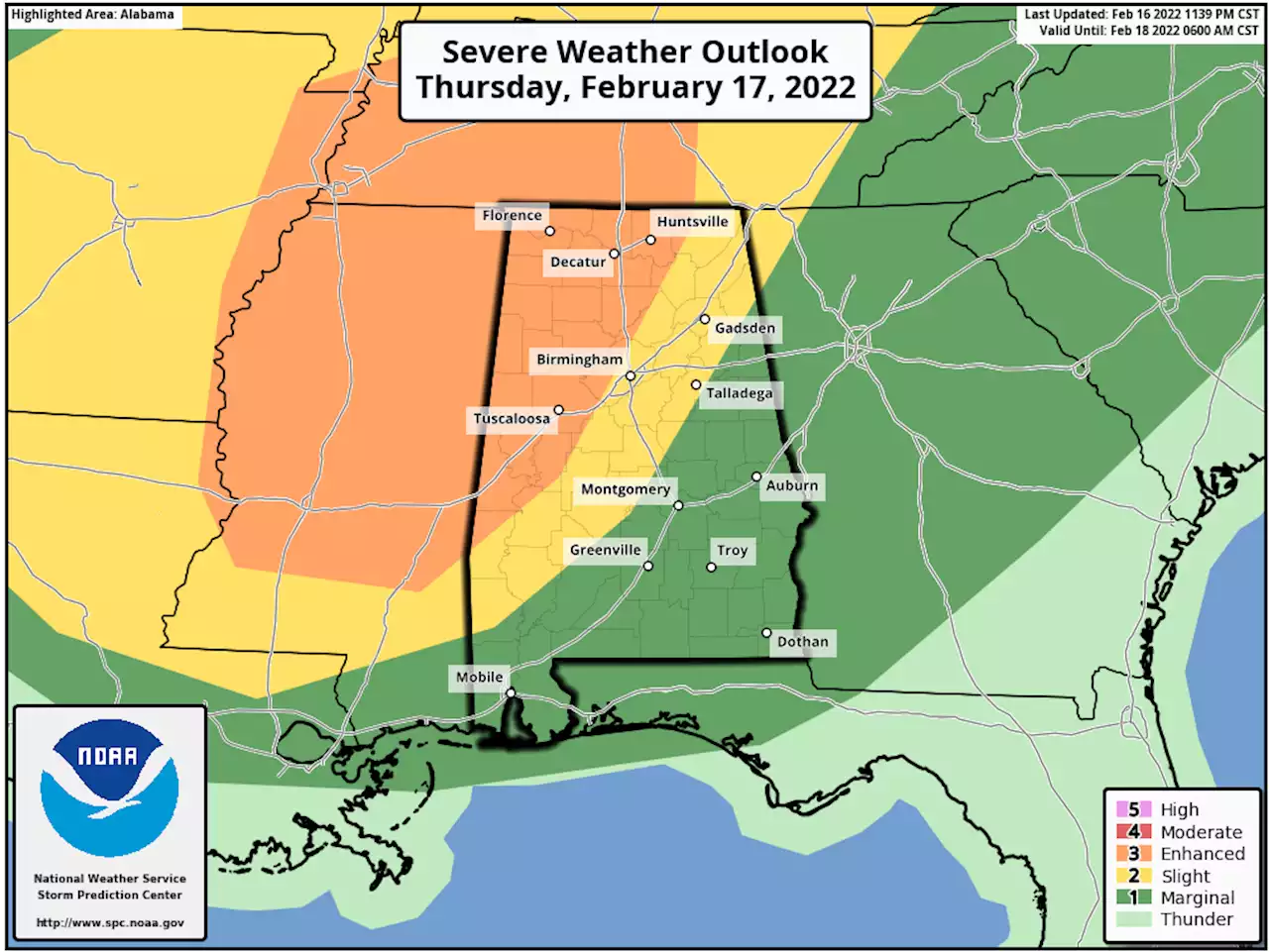 Very Windy Thursday; Severe Storms Possible This Evening - Alabama News