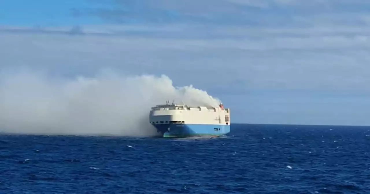 Burning cargo ship is adrift in mid-Atlantic without crew