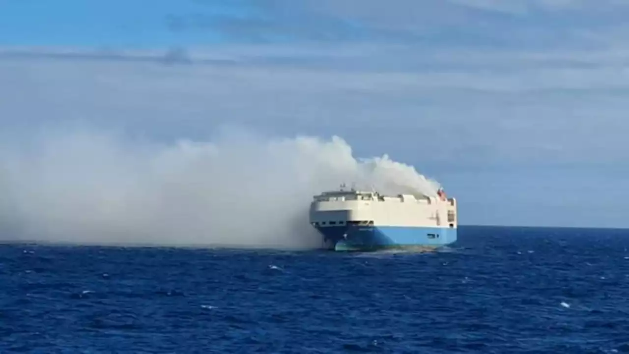Ship carrying Porsches and Bentleys catches fire in the Atlantic Ocean