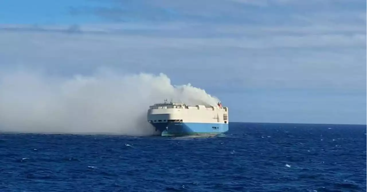 A cargo ship full of luxury cars is on fire and adrift in the middle of the Atlantic