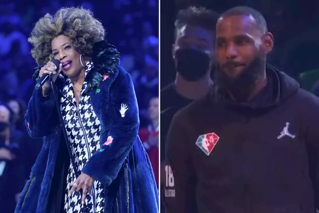 LeBron James struggles to keep it together for awkward Macy Gray All-Star anthem