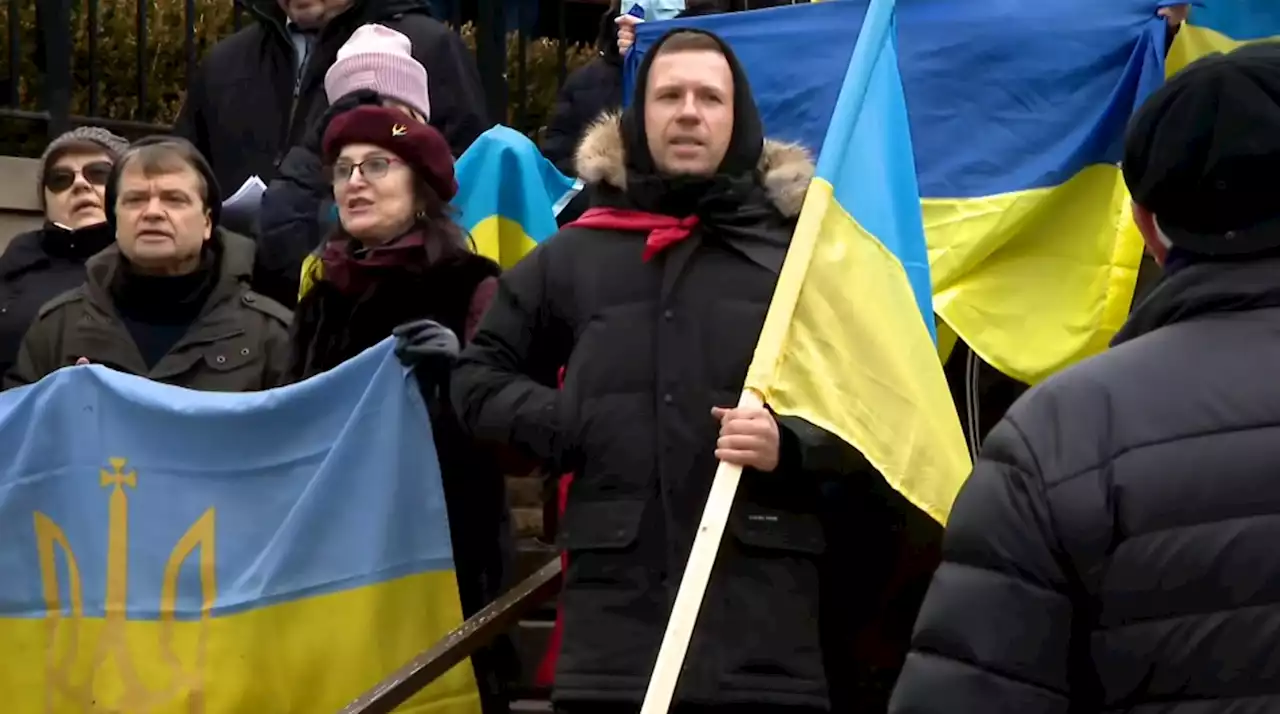 Crowd Gathers In Ukrainian Village To Support Ukraine, Calls Attack By Russia 'Barbaric'