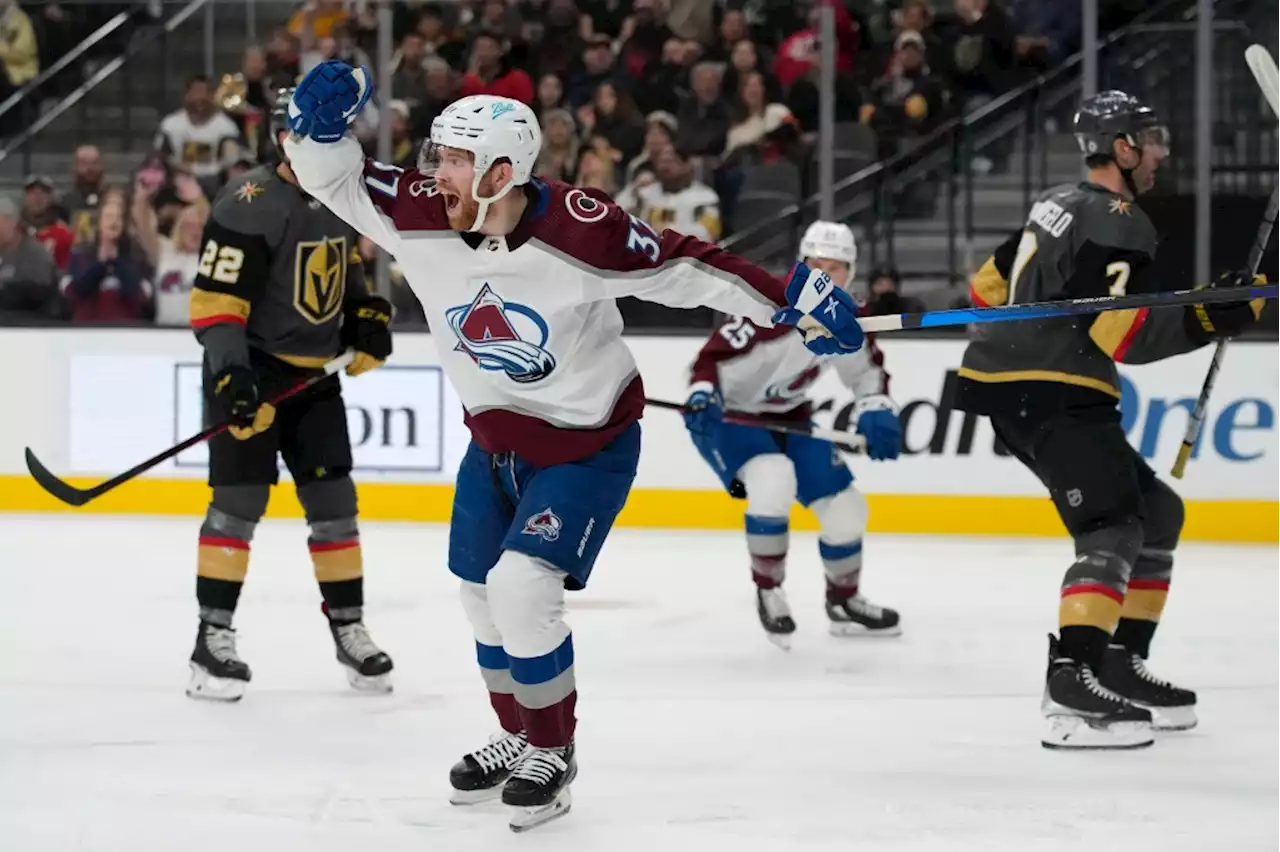 Avs score twice in 26 seconds, rally to beat Vegas 3-2