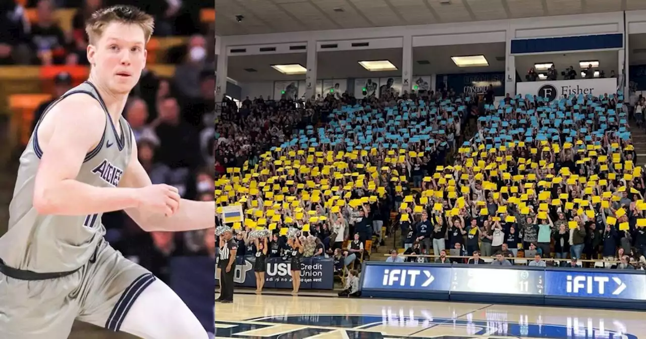 USU students create tribute to Ukrainian student-athlete at basketball game