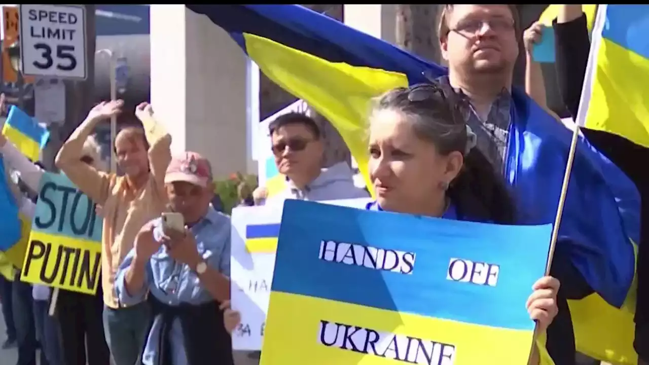 Hundreds Gather to Demonstrate Support of Ukraine in Westwood