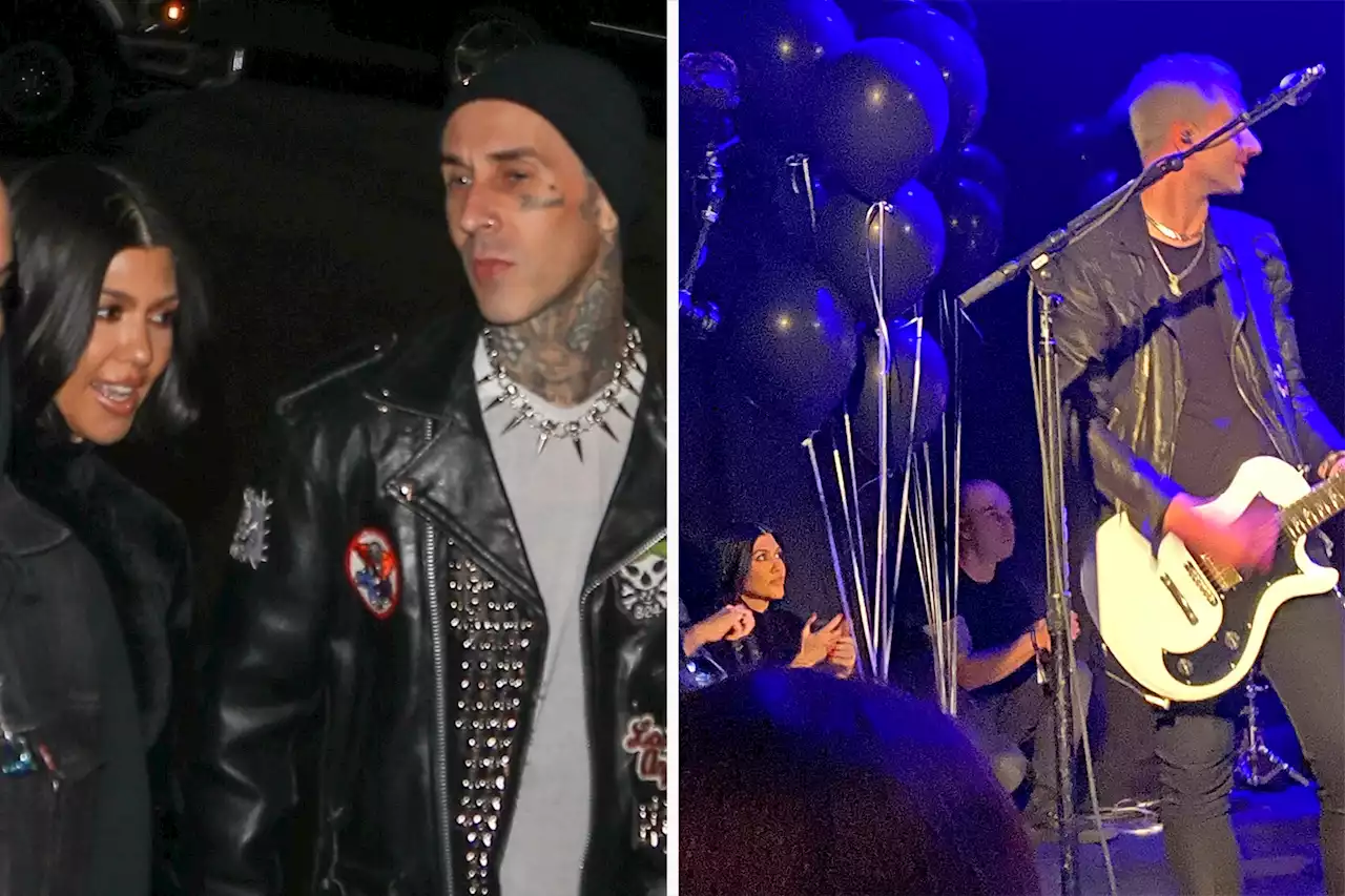 Kourtney Kardashian cheers on Travis Barker backstage at Avril Lavigne show