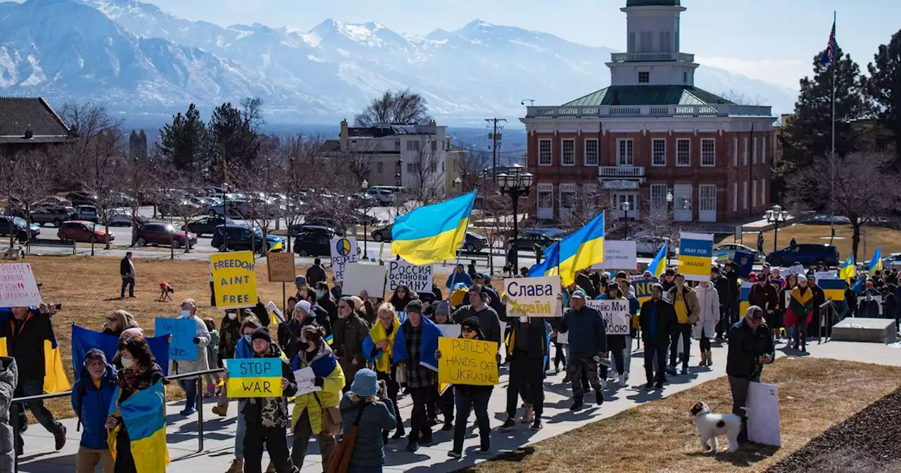 Hundreds protest Russia’s invasion of Ukraine during rally at the Utah State Capitol