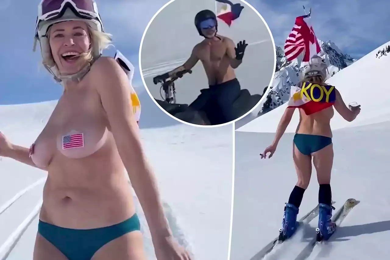 Chelsea Handler skis topless on 47th birthday