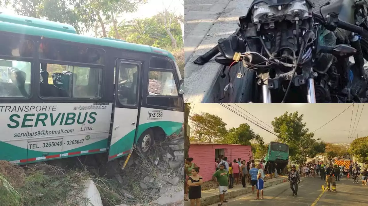 Bus embistió moto y terminó contra una casa en la Loma de La Manga: 2 muertos