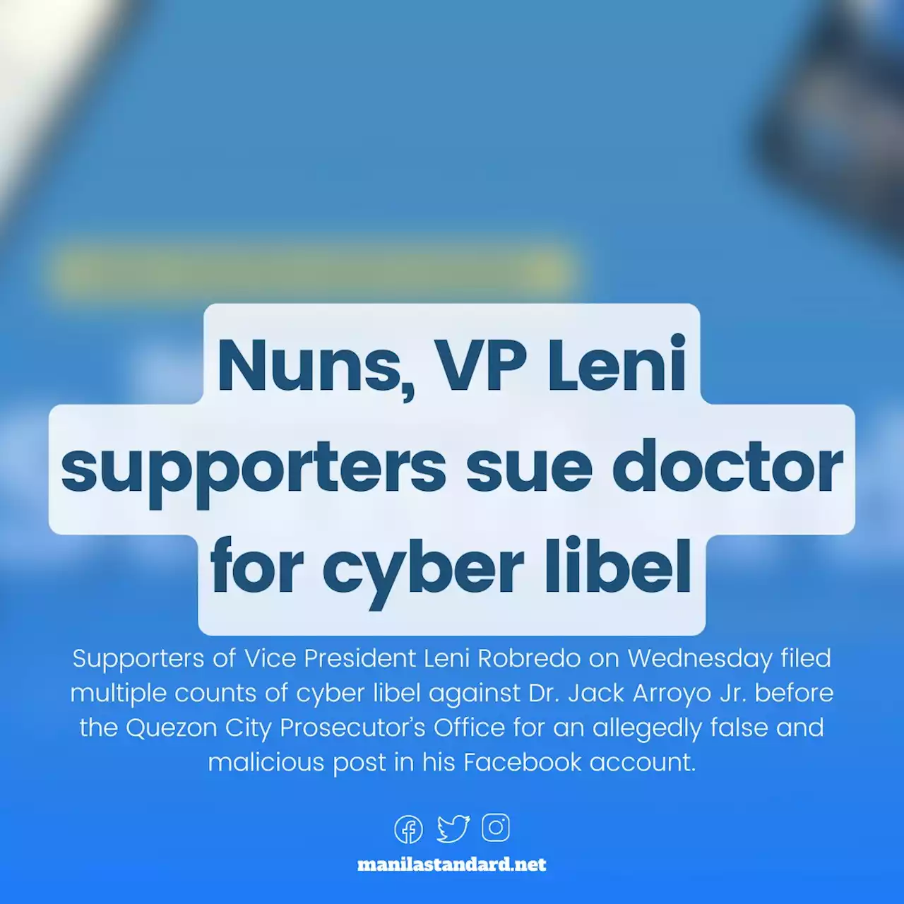 Nuns, VP Leni supporters sue doctor for cyber libel