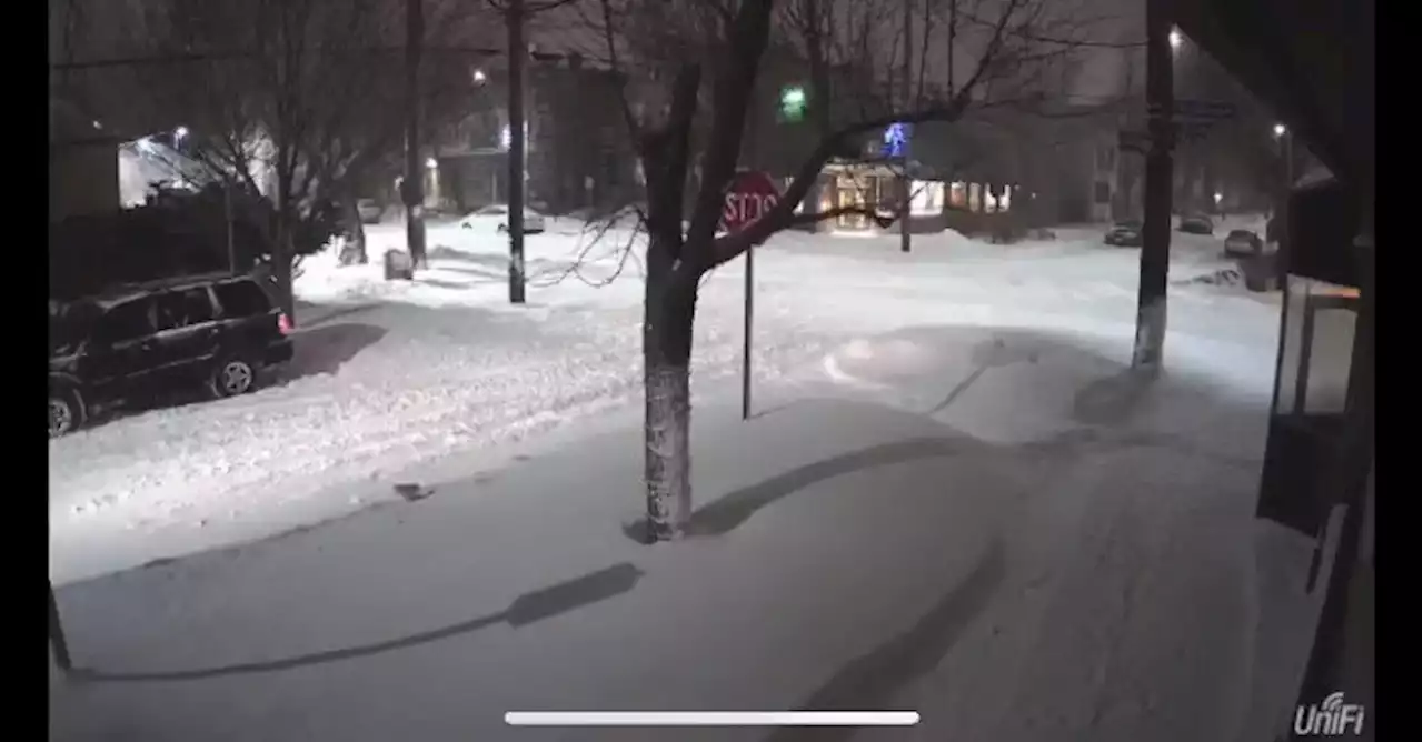 VIDEO: Treehouse Irish Pub's camera shows snowmobiles cruising through Tremont