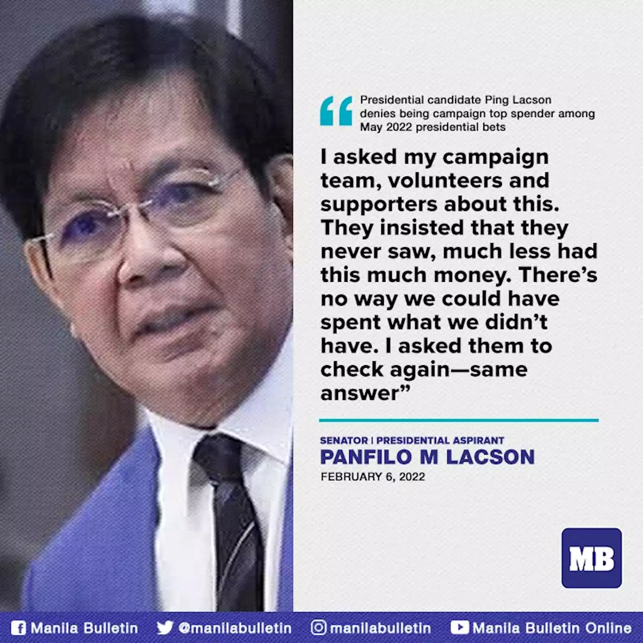 Lacson denies being campaign top spender among May 2022 presidential bets