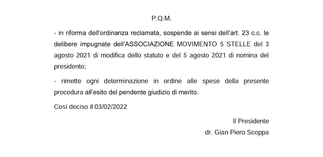 Il tribunale di Napoli sospende la nomina di Conte a capo del M5s. Torna Crimi?