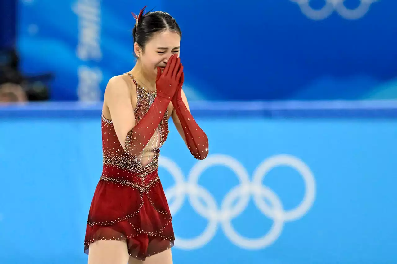 China's Zhu Yi leaves ice in tears after falling again in team competition