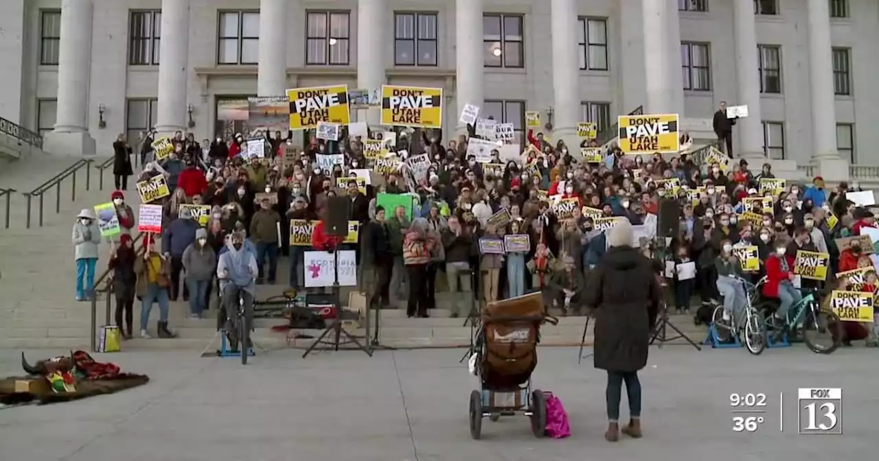 Demonstrators rally at Capitol Hill to protest plans for Utah Lake restoration project