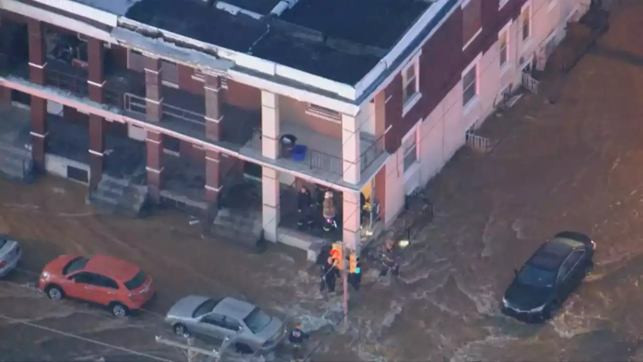 Major Water Main Break Floods Intersection In Philadelphia's Kingsessing Section