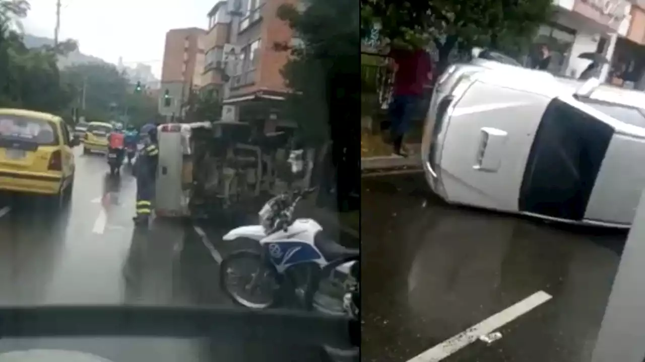 [Video] En medio de la lluvia se volcó un carro en la vía Envigado - Sabaneta