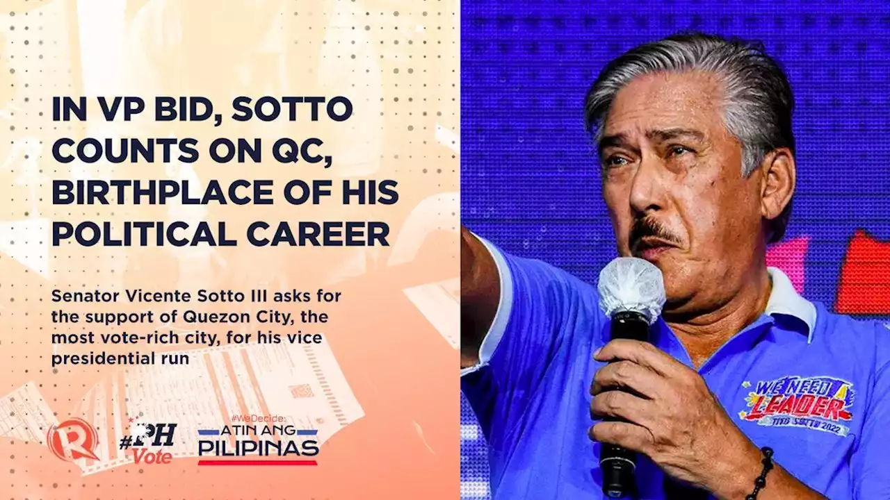 In VP bid, Sotto counts on QC, birthplace of his political career