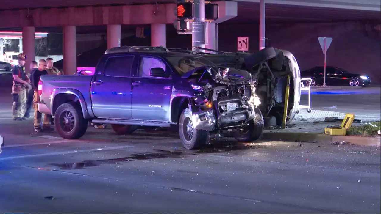 Mother, 3 kids saved after pickup T-boned SUV into traffic pole; DWI possible