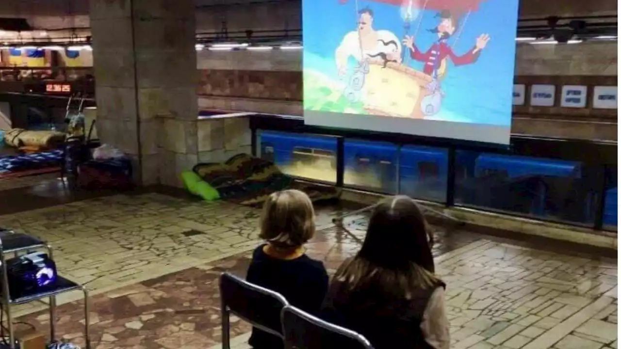 Ukraine government showing movies to residents sheltering in Kyiv metro stations