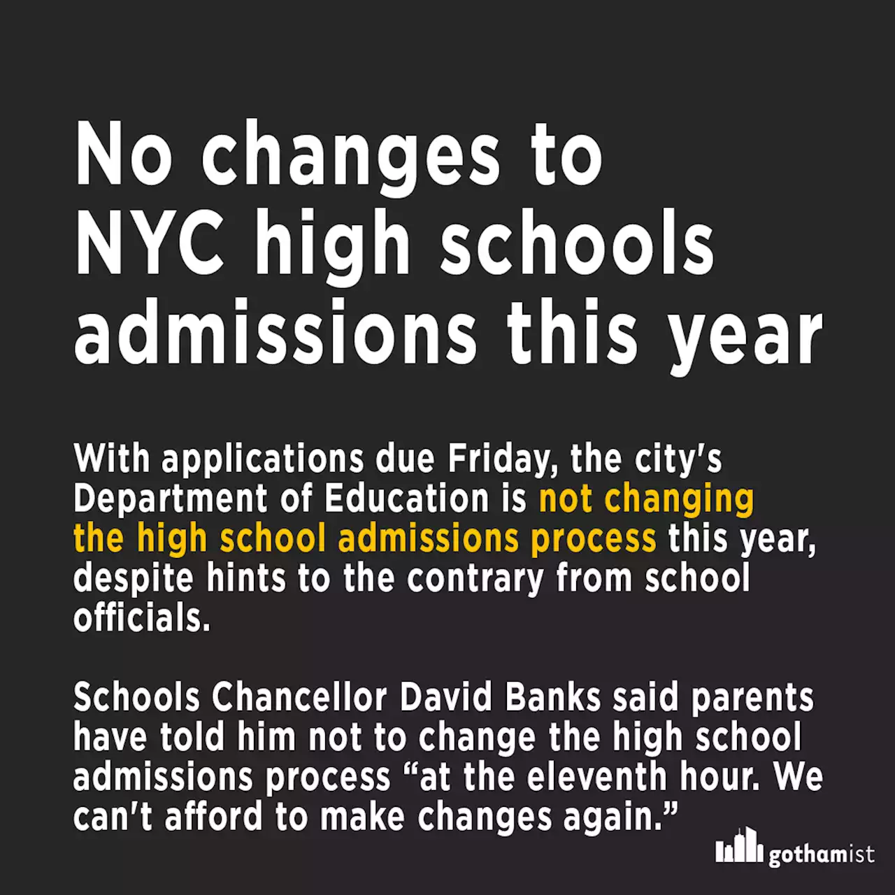 No changes this year for NYC high school admissions process after all, chancellor says