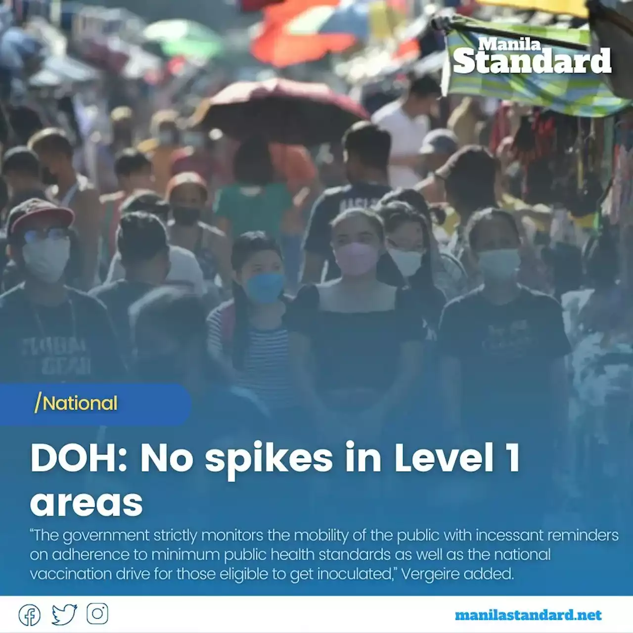 DOH: No spikes in Level 1 areas