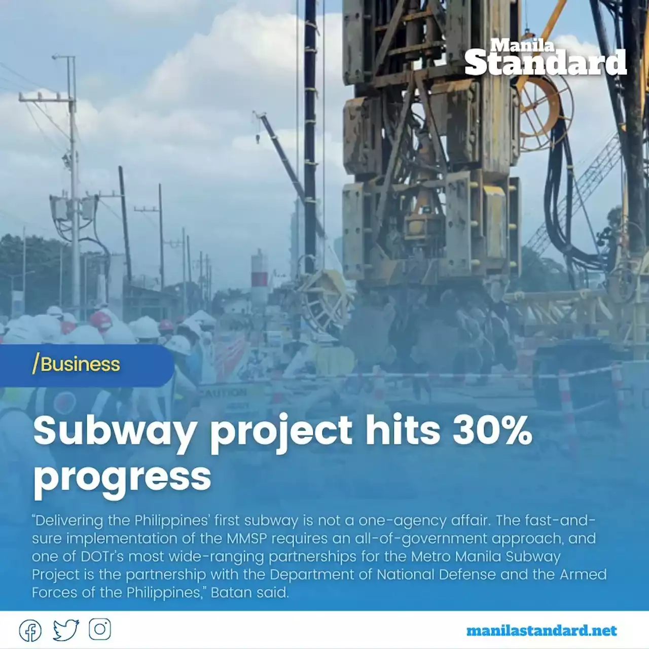 Subway project hits 30% progress