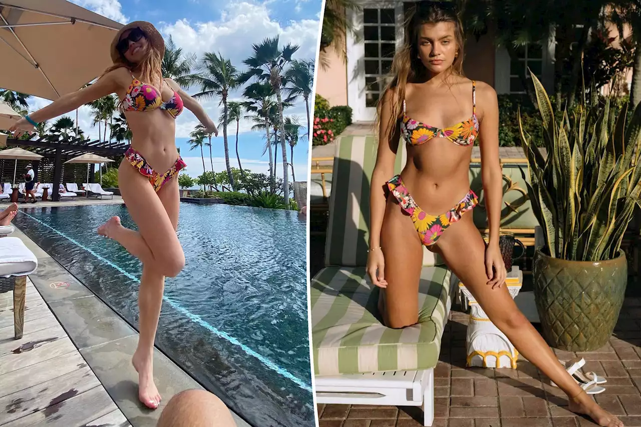 Sydney Sweeney poses in bold floral bikini on post-engagement vacation