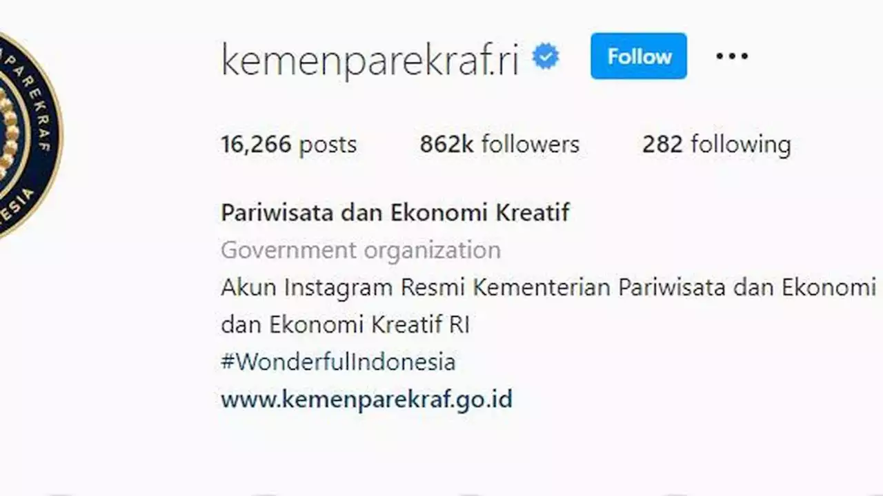 Akun Instagram Kemenparekraf Muncul Lagi, Warganet Ucapkan Selamat Datang