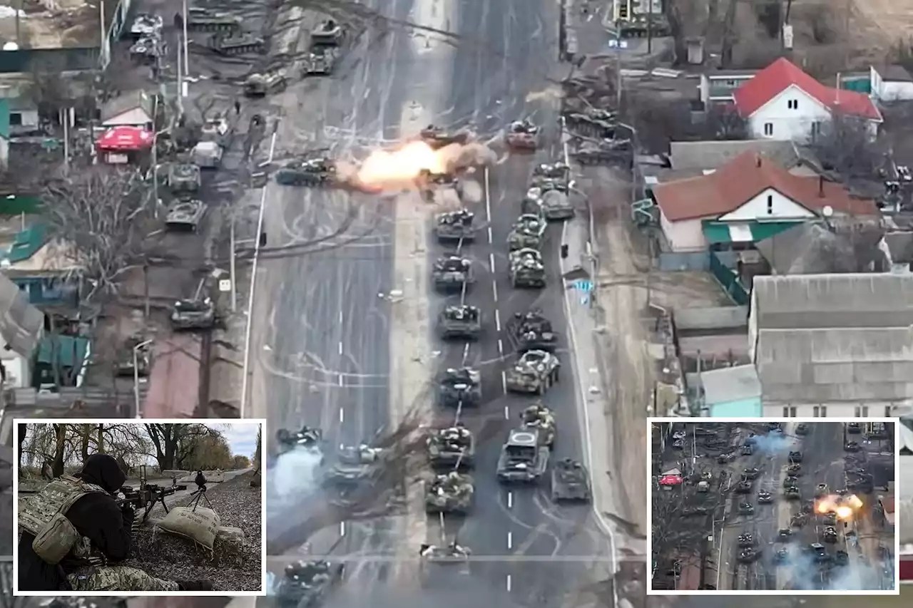 Video shows Russian armored convoy caught in Ukrainian ambush on way to Kyiv