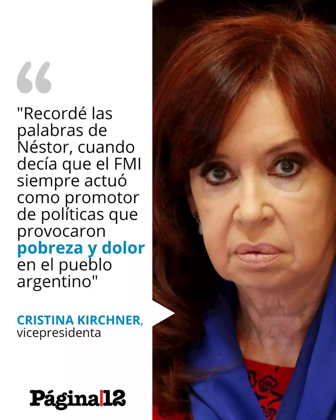 'Otra vez... inmensa pena', el tuit de Cristina Kirchner sobre el FMI | La vicepresidenta dijo en un video que el organismo siempre provocó 'pobreza y dolor en el pueblo argentino'