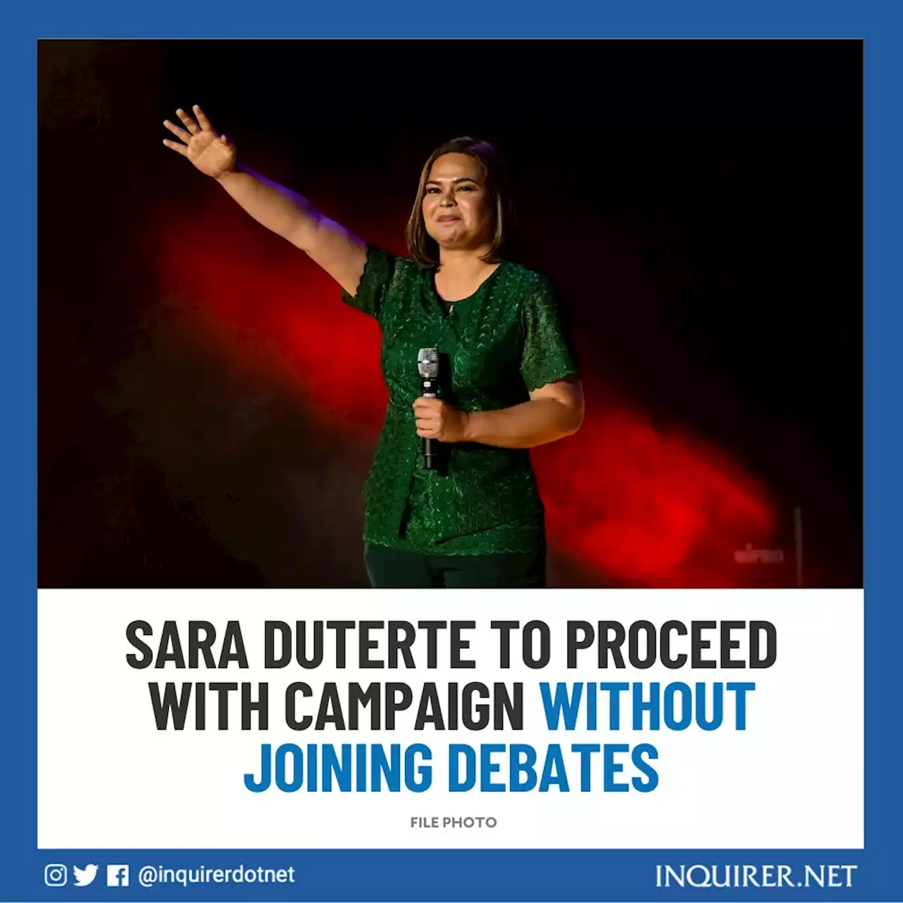 Sara Duterte to proceed with campaign without joining debates