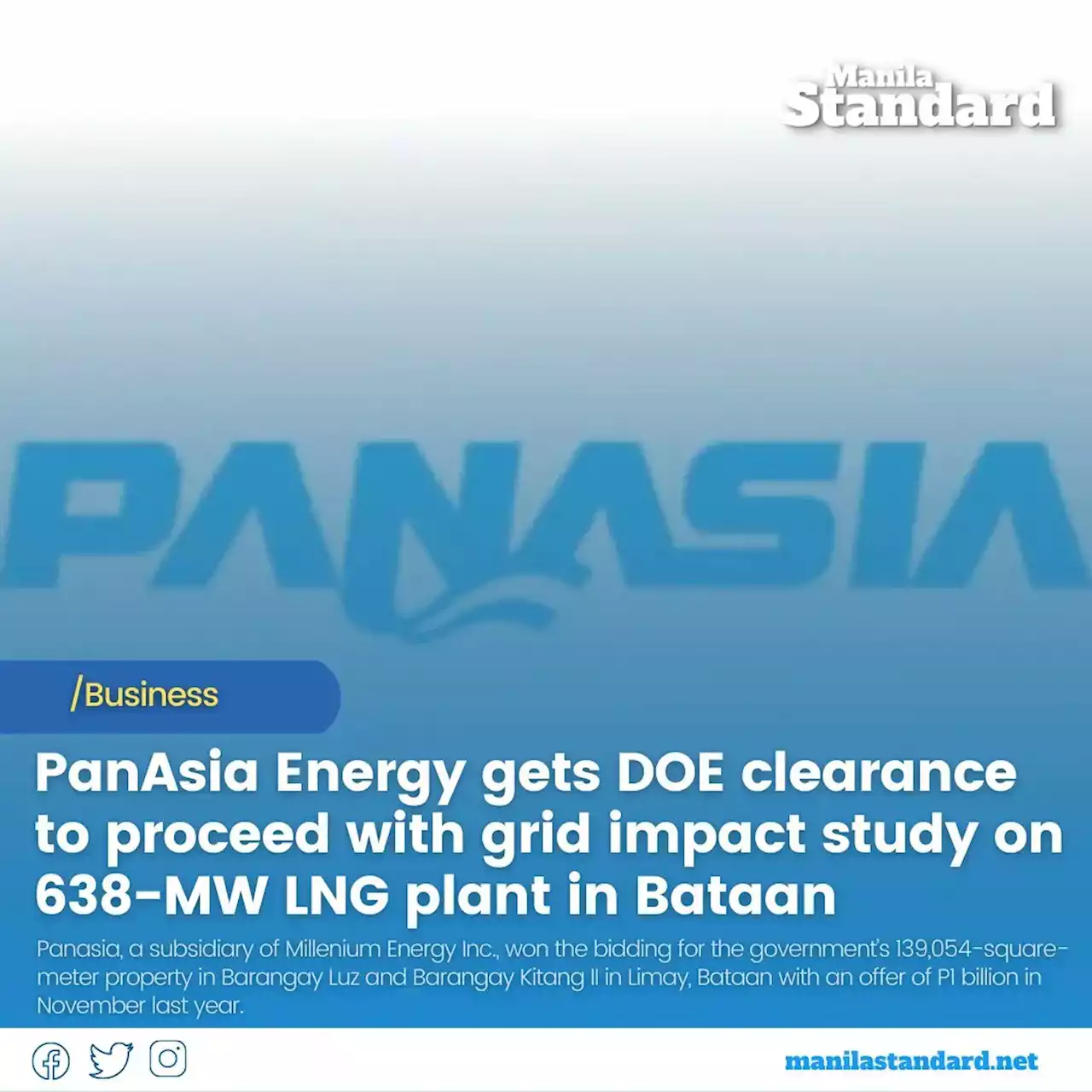 PanAsia Energy gets DOE clearance to proceed with grid impact study on 638-MW LNG plant in Bataan