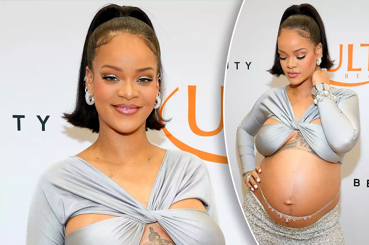 Pregnant Rihanna bares baby bump in daring two-piece look for Fenty event