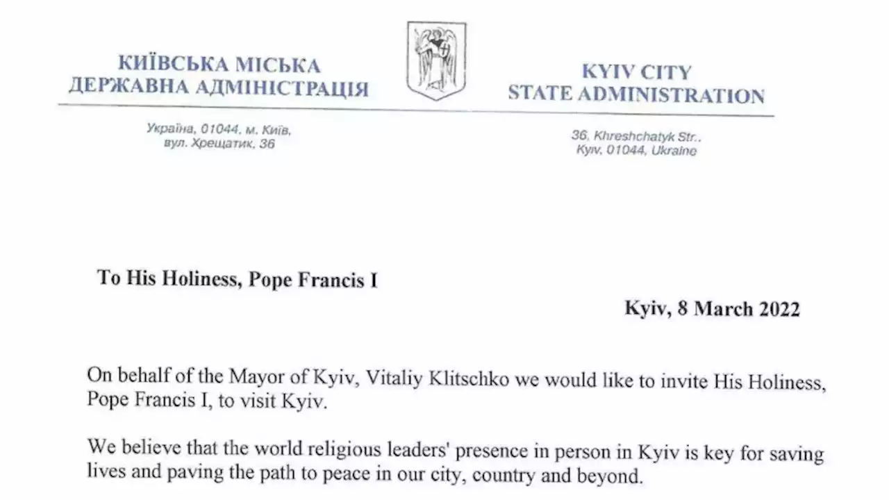 Il sindaco Klitschko invita il Papa a recarsi a Kiev