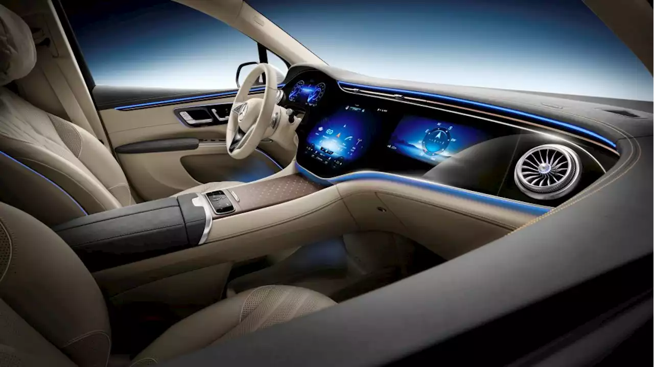 Mercedes-Benz EQS SUV interior shows its screens and seats to the world