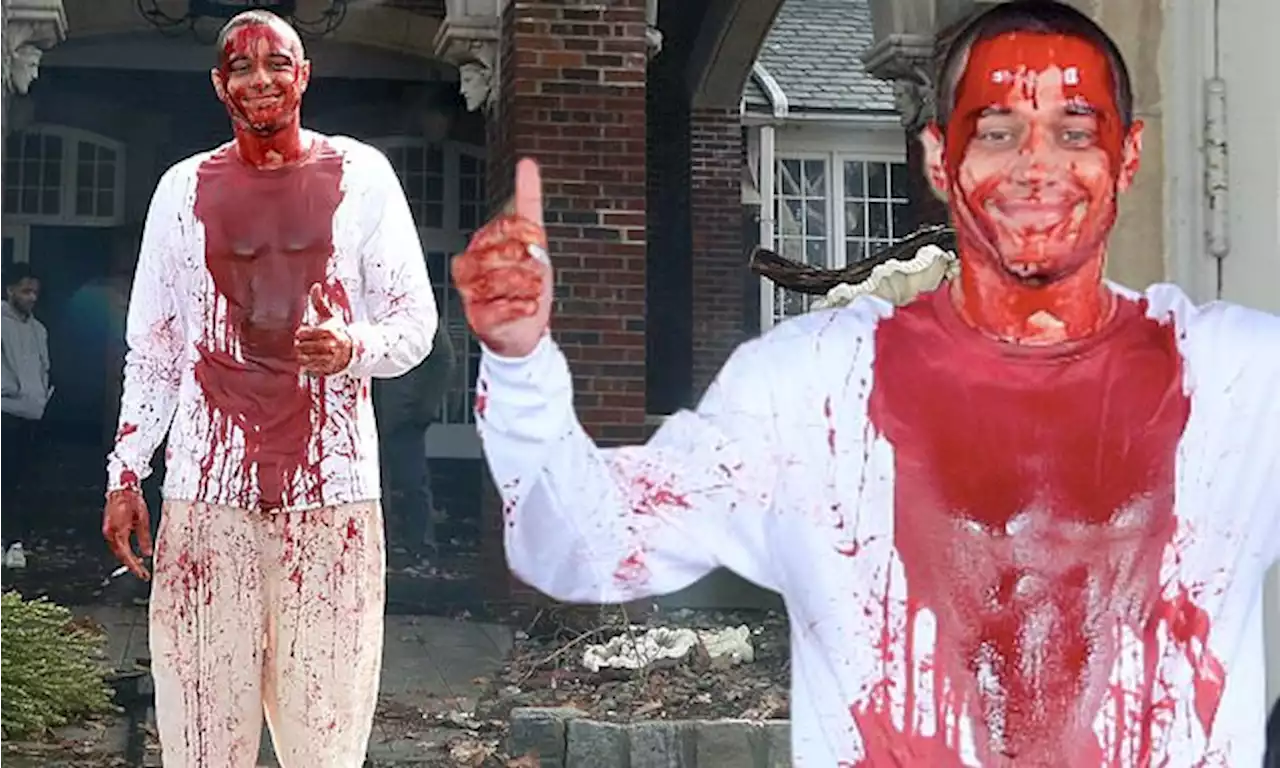 Pete Davidson is covered head-to-toe in blood while filming thriller