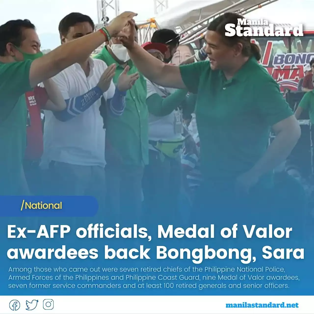 Ex-AFP officials, Medal of Valor awardees back Bongbong, Sara