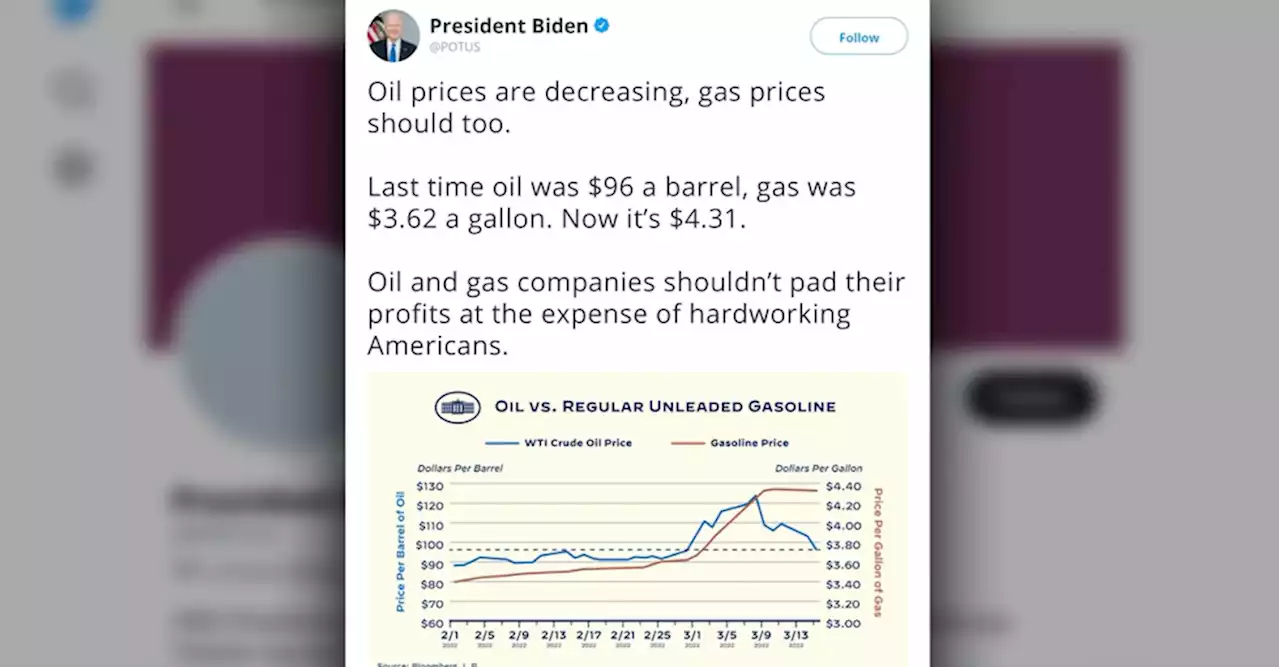 Biden demands faster drop in gas prices as oil costs fall