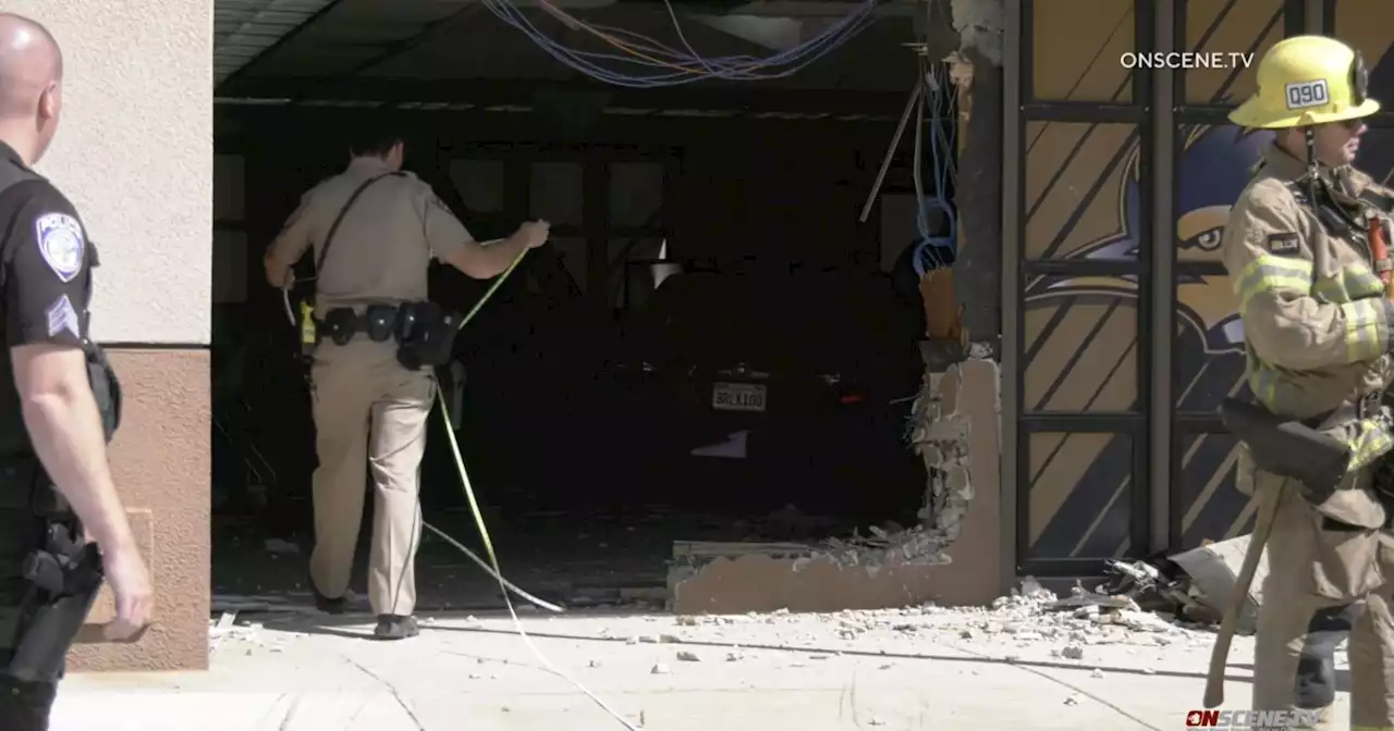 Car crashes into Tomas Rivera Middle School near Perris, injuring 8 adults