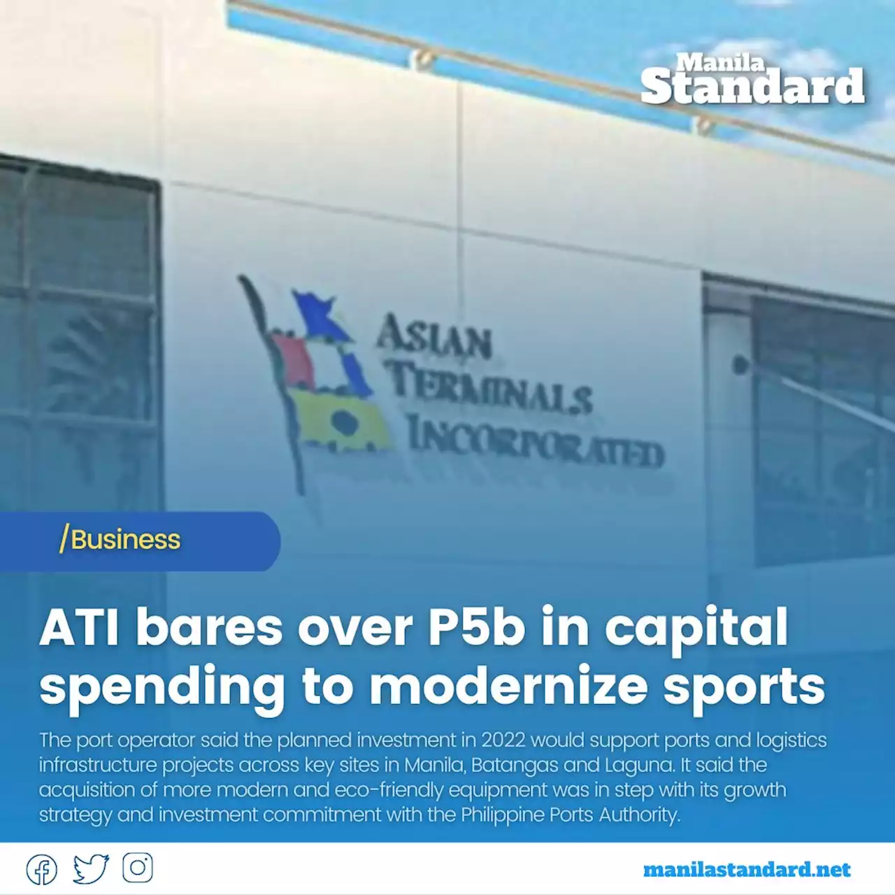 ATI bares over P5b in capital spending to modernize ports