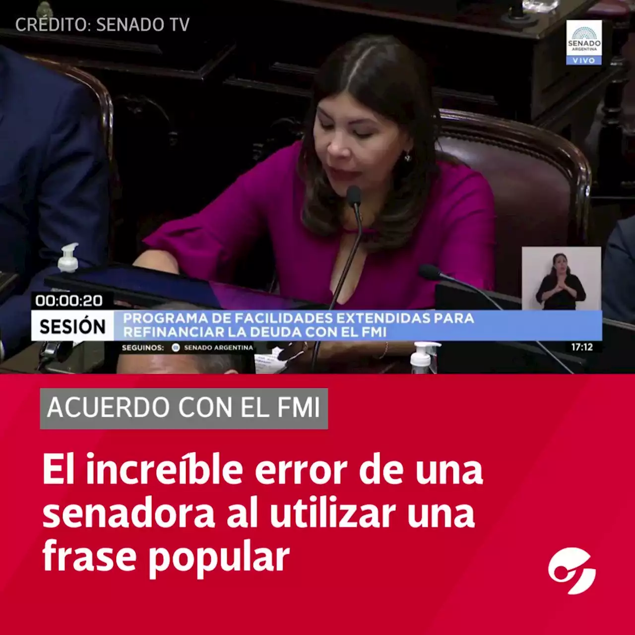 Video: el increíble error de una senadora al utilizar una frase popular durante su discurso contra el FMI