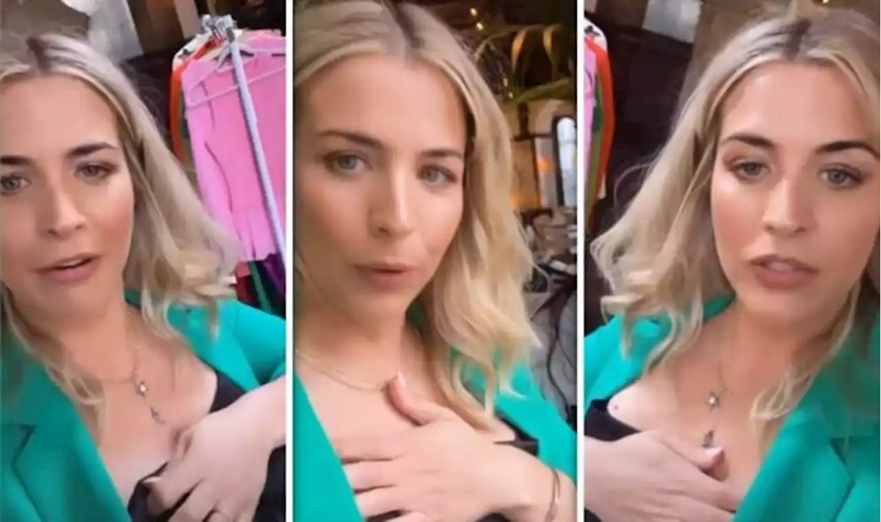 'Bit big!' Gemma Atkinson narrowly avoids wardrobe malfunction as she clings on to top