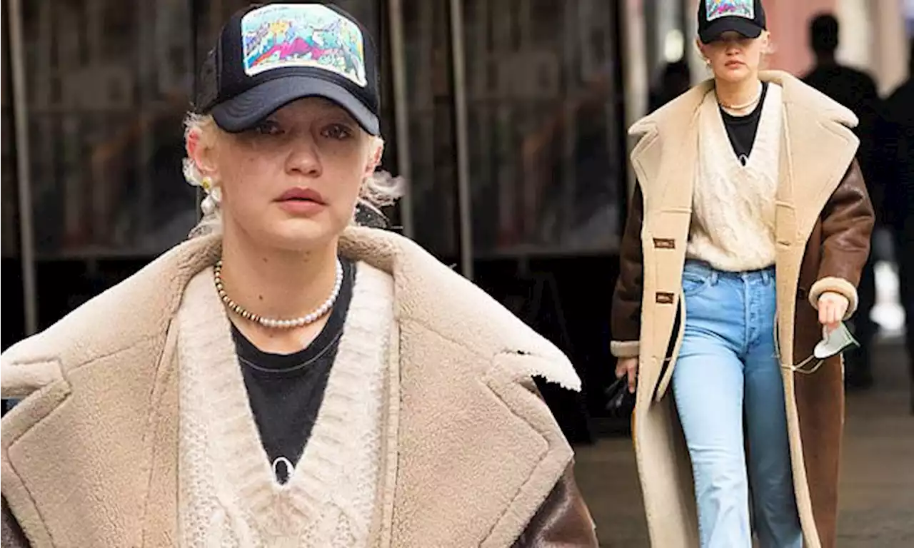 Gigi Hadid rocks a shearling-lined leather jacket and jeans in NYC