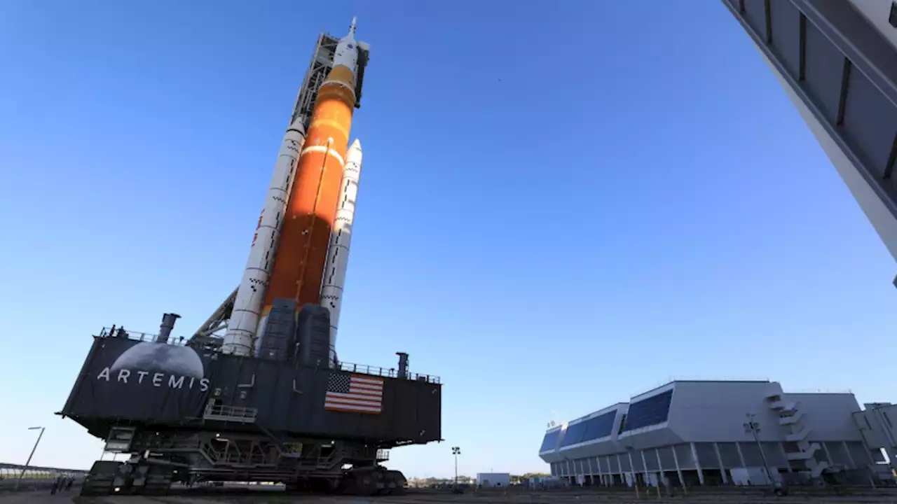 NASA's massive SLS Moon Rocket rolls out to the launchpad